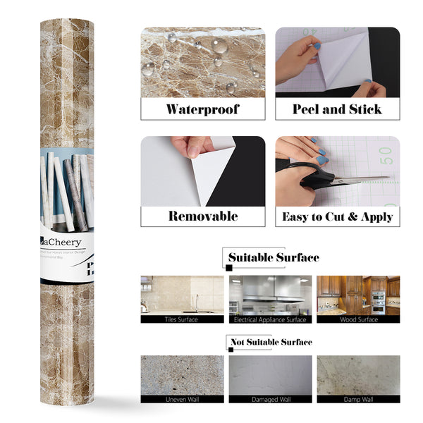 LaCheery Brown Marble Countertop Contact Paper Peel and Stick Wallpaper Kitchen Oil Proof Waterproof Sticker Removable Self Adhesive Wallpaper for Cabinets Backsplash Counter Top Covers